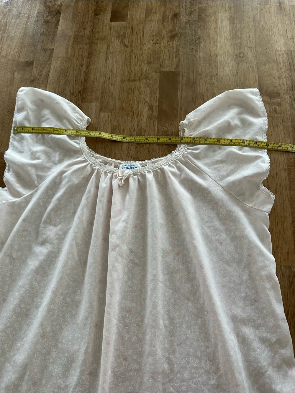 Vintage 1980’s Dimity Light Pink Floral Nightgown with Lace Trim - minor stains